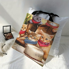 Cowboy Cat Pattern Canvas Tote Bag Shoulder Bag for Travel & Work