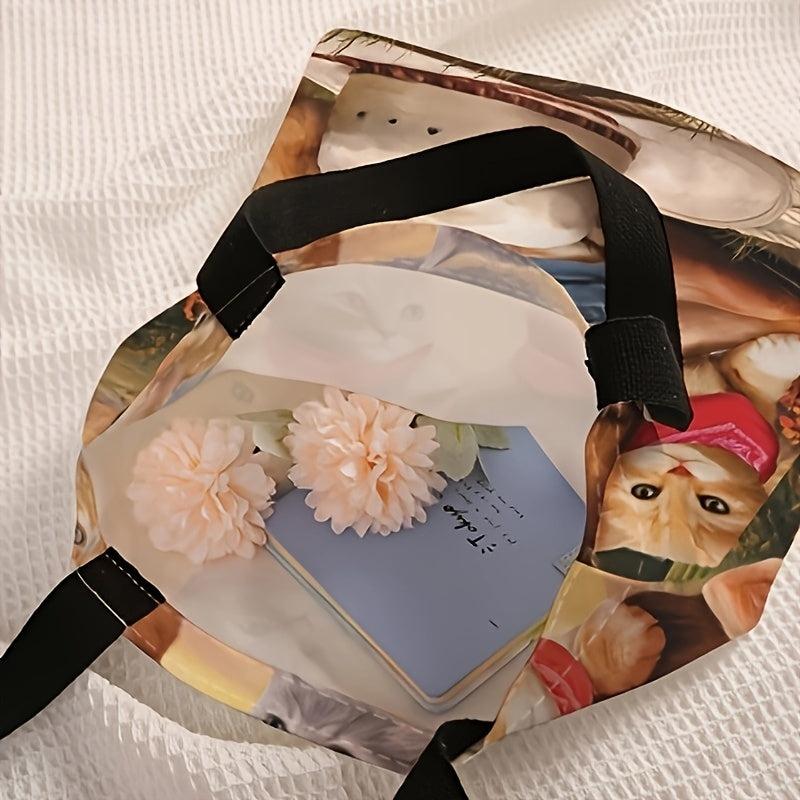 Cowboy Cat Pattern Canvas Tote Bag Shoulder Bag for Travel & Work