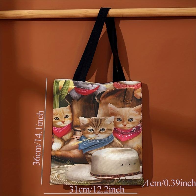 Cowboy Cat Pattern Canvas Tote Bag Shoulder Bag for Travel & Work
