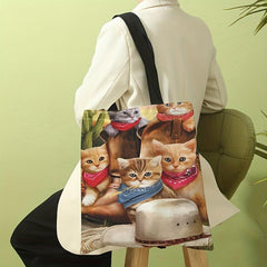 Cowboy Cat Pattern Canvas Tote Bag Shoulder Bag for Travel & Work