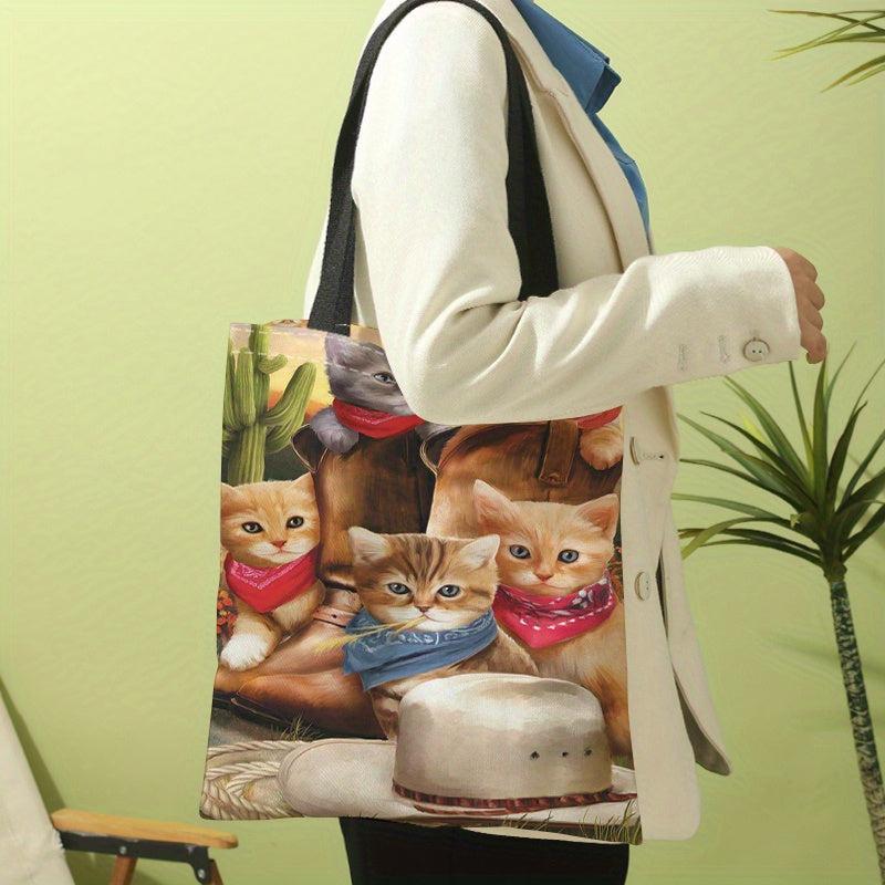 Cowboy Cat Pattern Canvas Tote Bag Shoulder Bag for Travel & Work