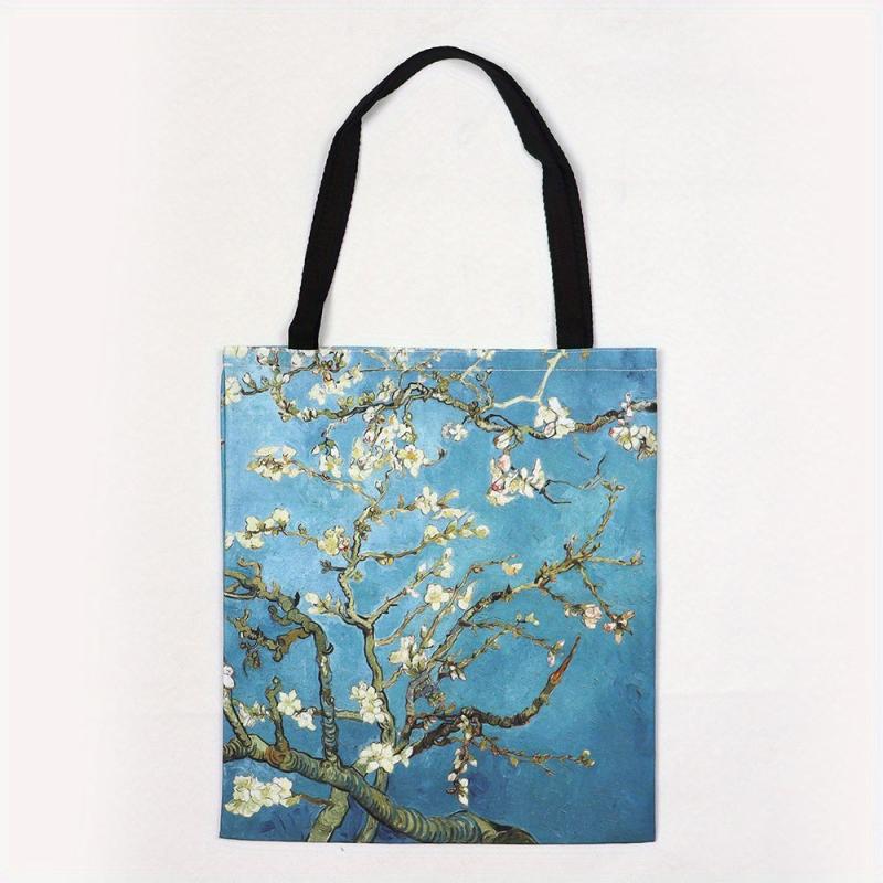 Oil Painting Pattern Canvas Tote Bag Lightweight Shoulder Shopping Bag