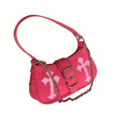 Y2K Metal Chain Underarm Bag PU Leather Baguette Bag