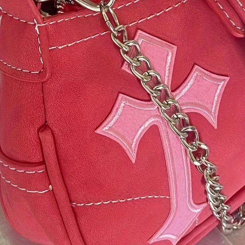 Y2K Metal Chain Underarm Bag PU Leather Baguette Bag