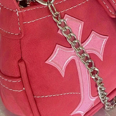 Y2K Metal Chain Underarm Bag PU Leather Baguette Bag