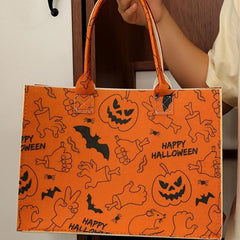 Halloween Felt Tote Bag Pumpkin Ghost Skull Print Handbag
