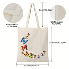 Butterfly Pattern Canvas Shoulder Bag Lightweight Shopper Storage Bag