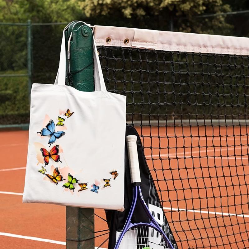 Butterfly Pattern Canvas Shoulder Bag Lightweight Shopper Storage Bag