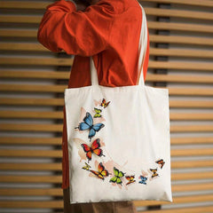 Butterfly Pattern Canvas Shoulder Bag Lightweight Shopper Storage Bag