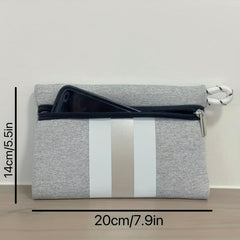 Striped Pattern Clutch Wallet Zipper Purse Lightweight Square Pouch