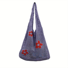 Hollow Shoulder Bag Knitted Tote Mesh Flower Bag
