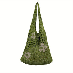 Hollow Shoulder Bag Knitted Tote Mesh Flower Bag