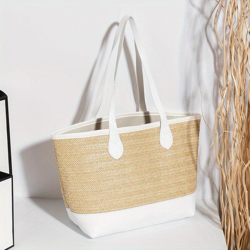 Large Beach Toiletry Bag Storage Straw Woven Tote Handbag Shopping Bag