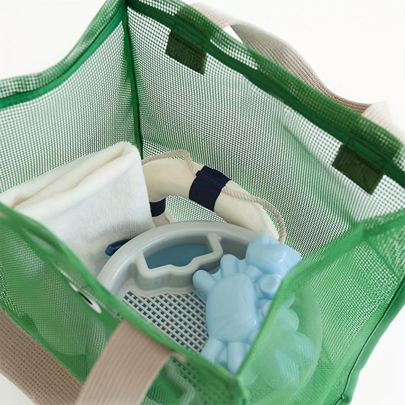 Pattern Green Mesh Handbag Lightweight Portable Handled Bag Large Capacity