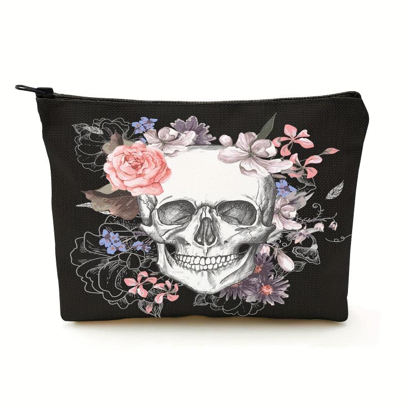 Floral Skeleton Cosmetic Bag For Women Men Stationary Pen Pencil Boys Girls
