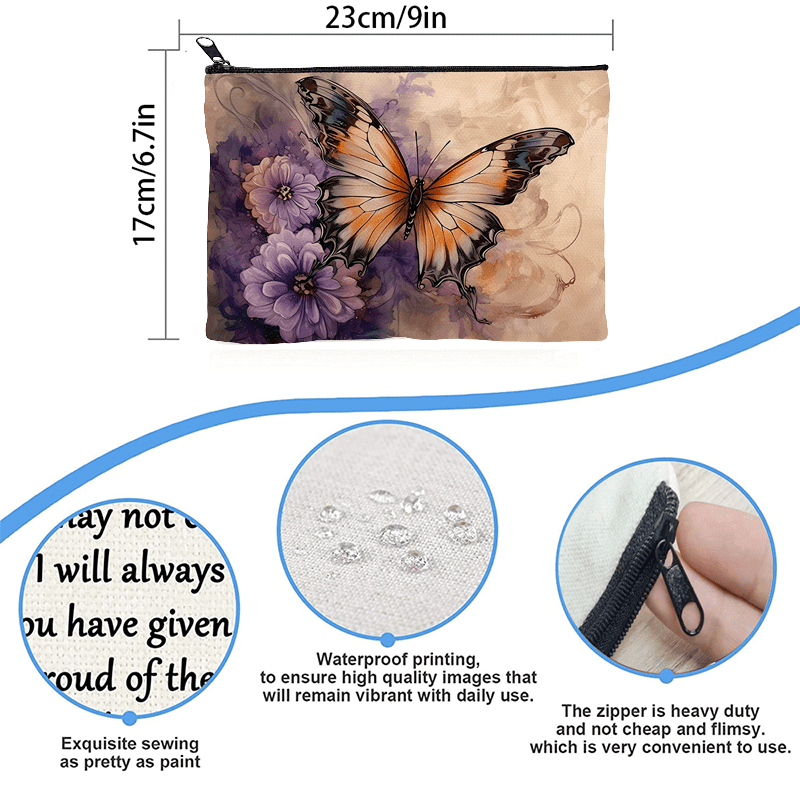 Vintage Butterfly Pattern Zipper Travel Storage Bag Cosmetic Toiletry Bag