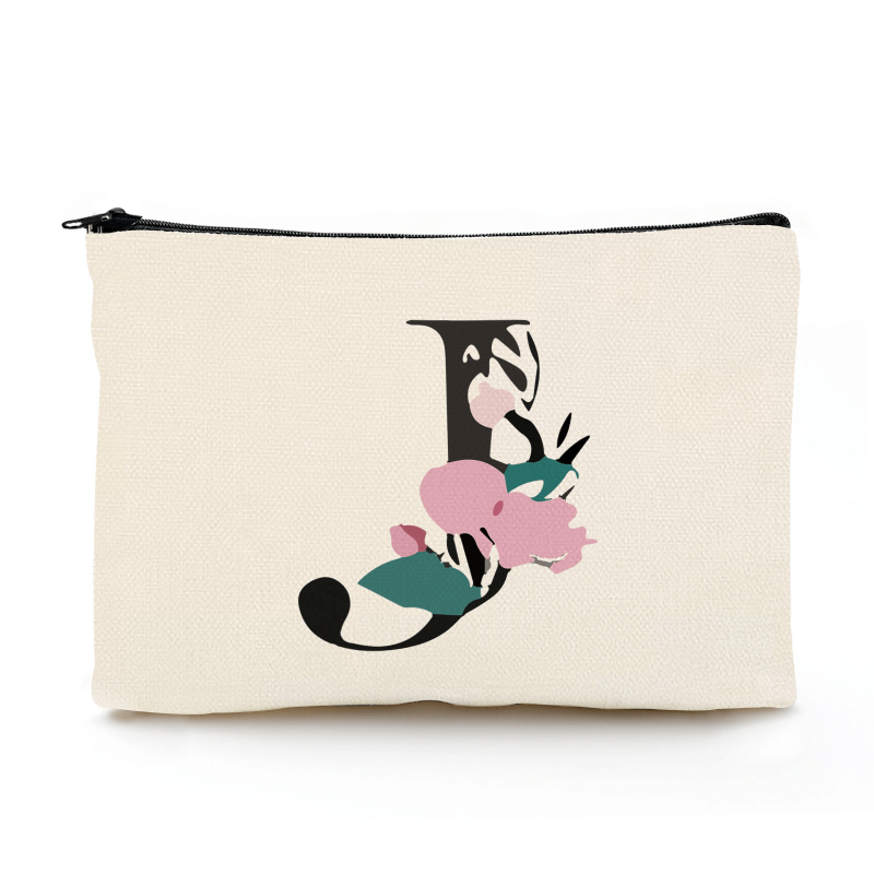 Floral A Letter Makeup Bag Bridesmaid Cosmetic Pouch Personalized Travel Purse