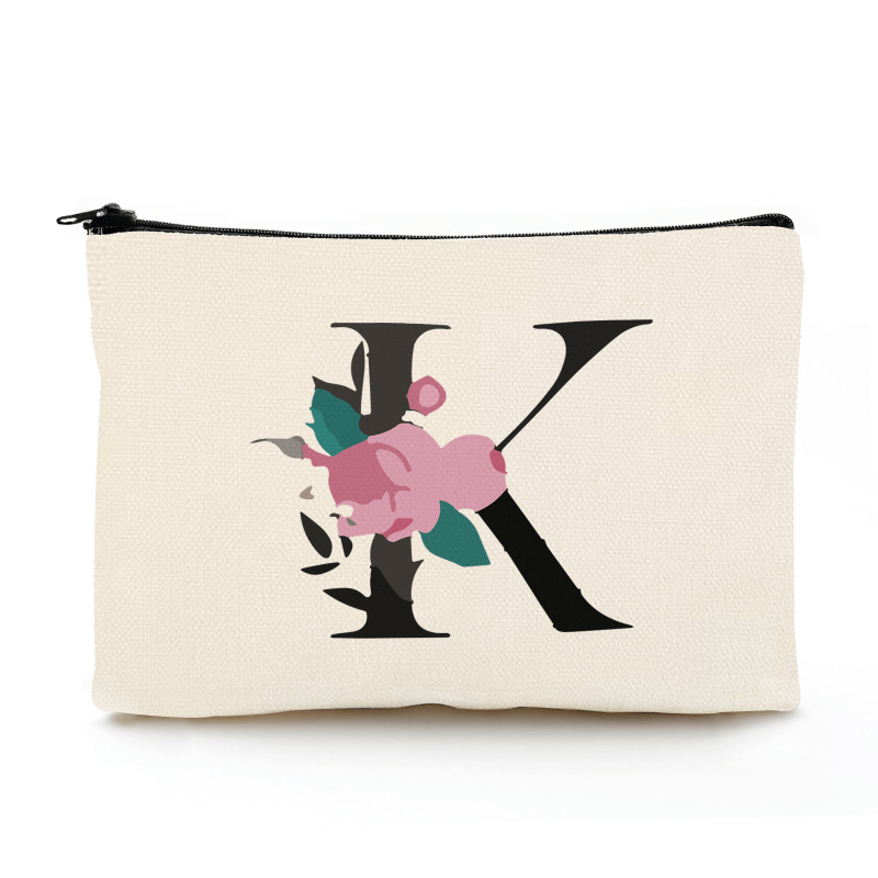 Floral A Letter Makeup Bag Bridesmaid Cosmetic Pouch Personalized Travel Purse
