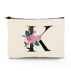 Floral A Letter Makeup Bag Bridesmaid Cosmetic Pouch Personalized Travel Purse
