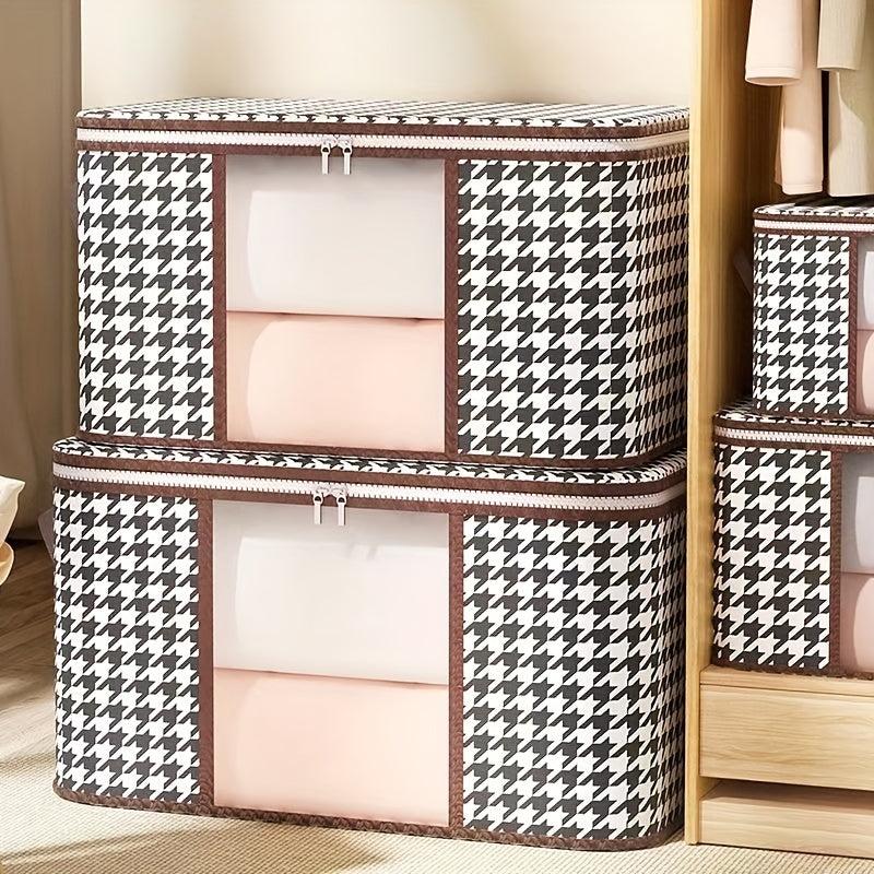 Stylish Houndstooth Pattern Storage Box Lightweight Zipper Clothes