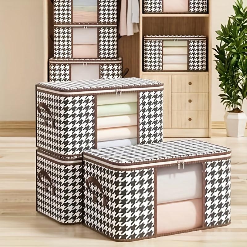 Stylish Houndstooth Pattern Storage Box Lightweight Zipper Clothes