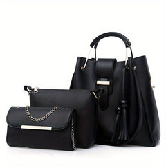 3pcs Tassel Handbag Set Women's Tote Bag Crossbody Bag Clutch Purse