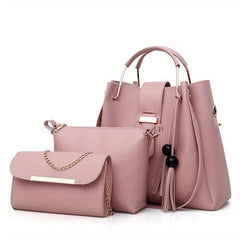 3pcs Tassel Handbag Set Women's Tote Bag Crossbody Bag Clutch Purse