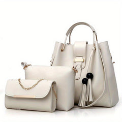 3Pcs Tassel Tote Bag Set With Crossbody Bag & Clutch Purse