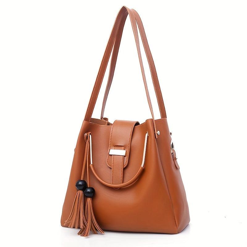 3Pcs Tassel Tote Bag Set With Crossbody Bag & Clutch Purse