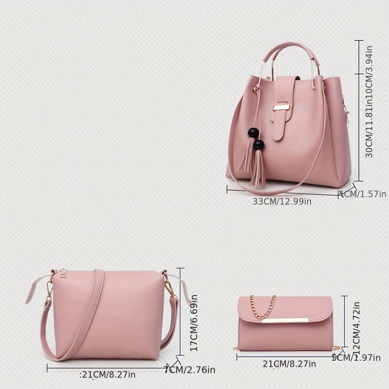 3Pcs Tassel Tote Bag Set With Crossbody Bag & Clutch Purse