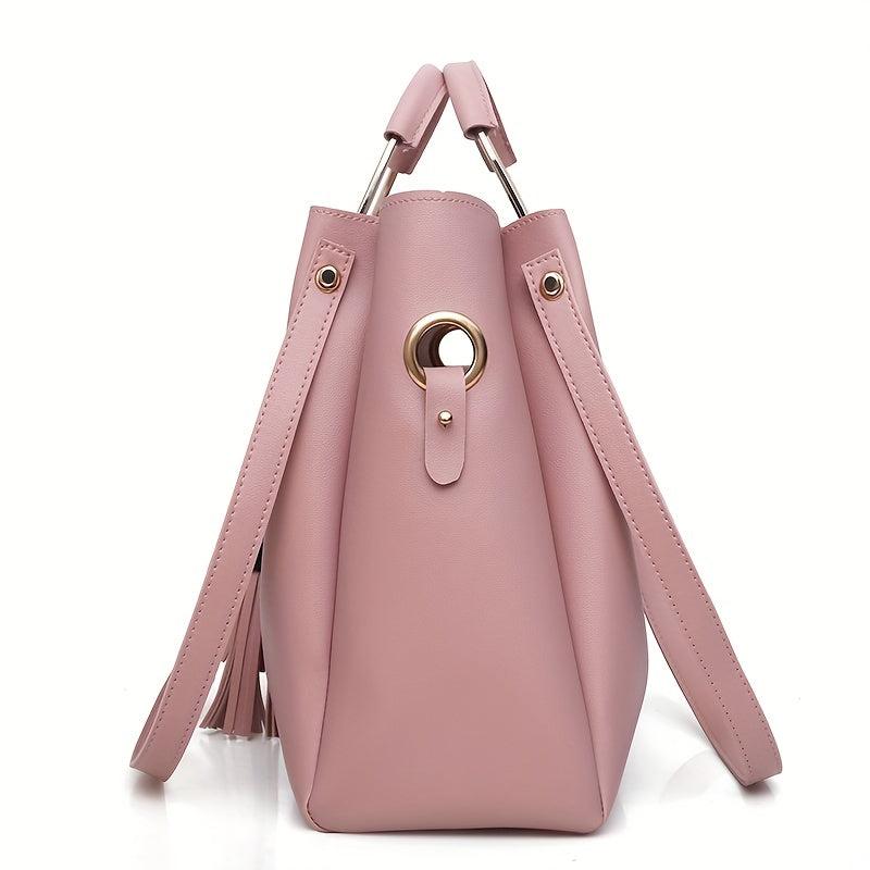 3Pcs Tassel Tote Bag Set With Crossbody Bag & Clutch Purse