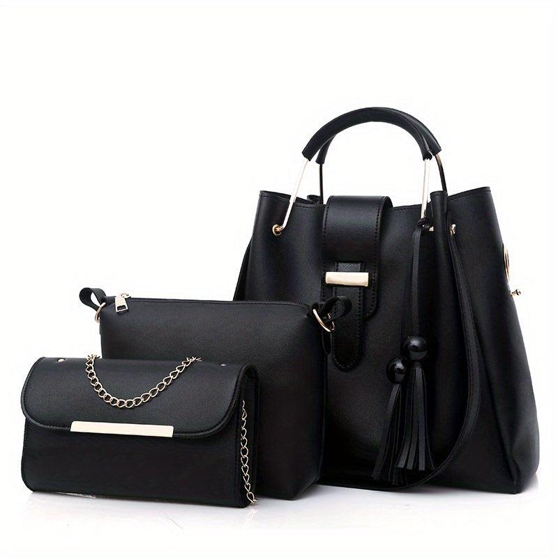 3Pcs Tassel Tote Bag Set With Crossbody Bag & Clutch Purse