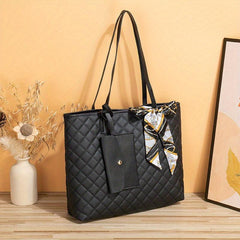 Minimalist Tote Bag Large Capacity Shoulder Bag With Clutch Purse & Scarf