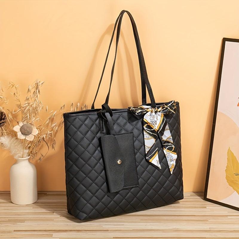 Minimalist Tote Bag Large Capacity Shoulder Bag With Clutch Purse & Scarf
