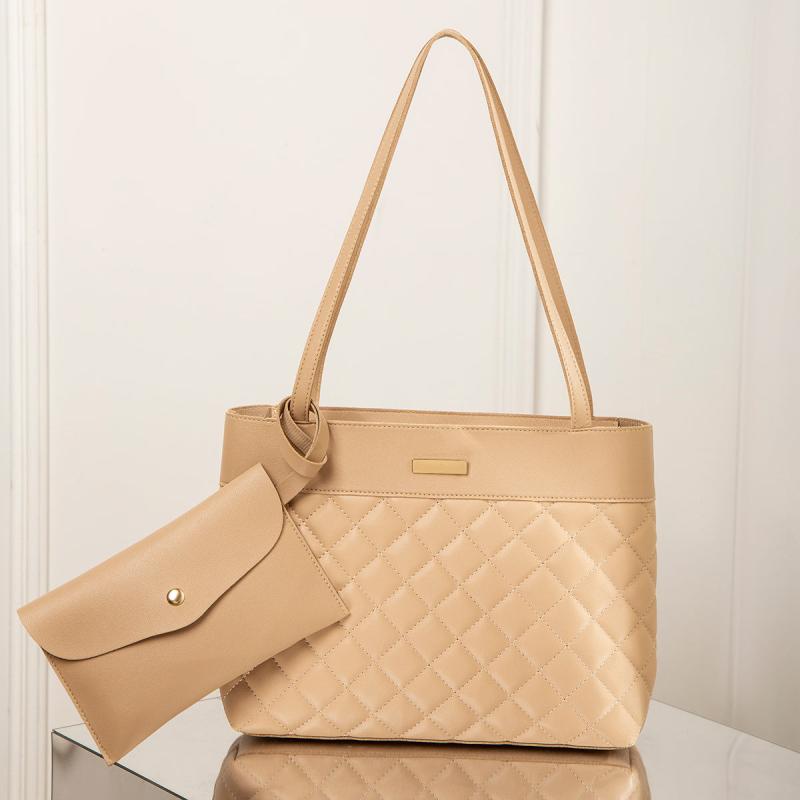 Argyle Quilted Tote & Clutch Purse Set Women's Shoulder Bag