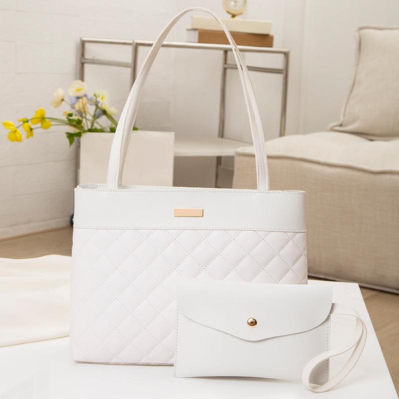 Argyle Quilted Tote & Clutch Purse Set Women's Shoulder Bag