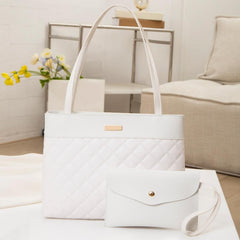Argyle Quilted Tote & Clutch Purse Set Women's Shoulder Bag