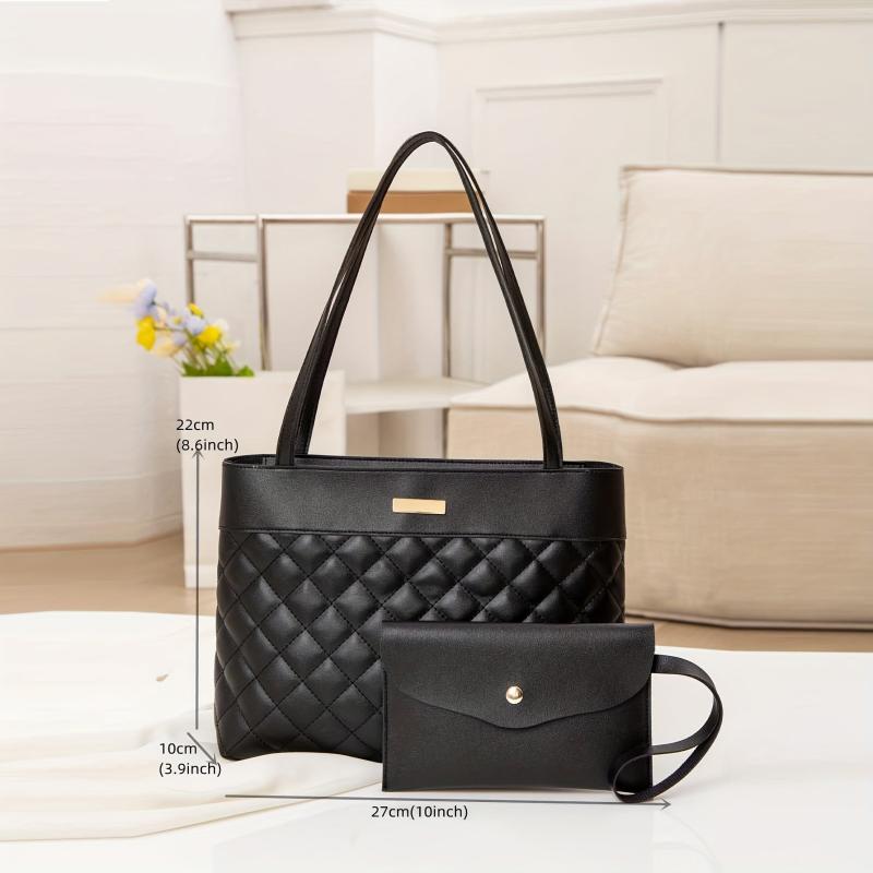 Argyle Quilted Tote & Clutch Purse Set Women's Shoulder Bag