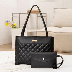 Argyle Quilted Tote & Clutch Purse Set Women's Shoulder Bag