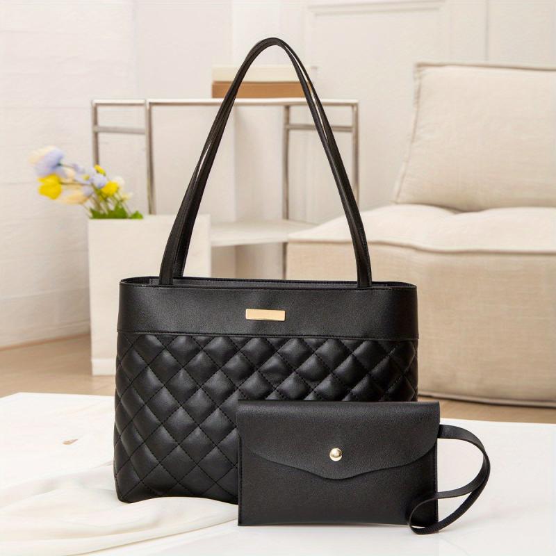 Argyle Quilted Tote & Clutch Purse Set Women's Shoulder Bag