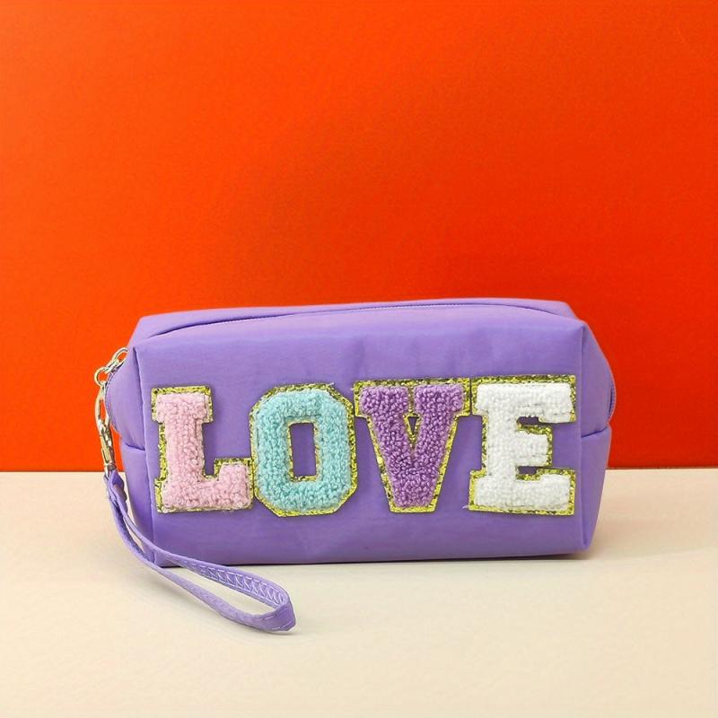 Love Embroidered Cosmetics Bag Soft Handle Storage Bag Zipper Toiletry Bag