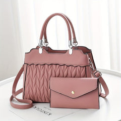 2Pcs Quilted Handbags Set Faux Leather Crossbody Bag