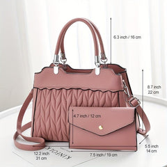 2Pcs Quilted Handbags Set Faux Leather Crossbody Bag