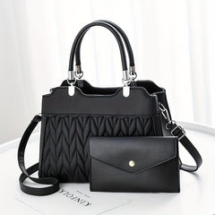 2Pcs Quilted Handbags Set Faux Leather Crossbody Bag