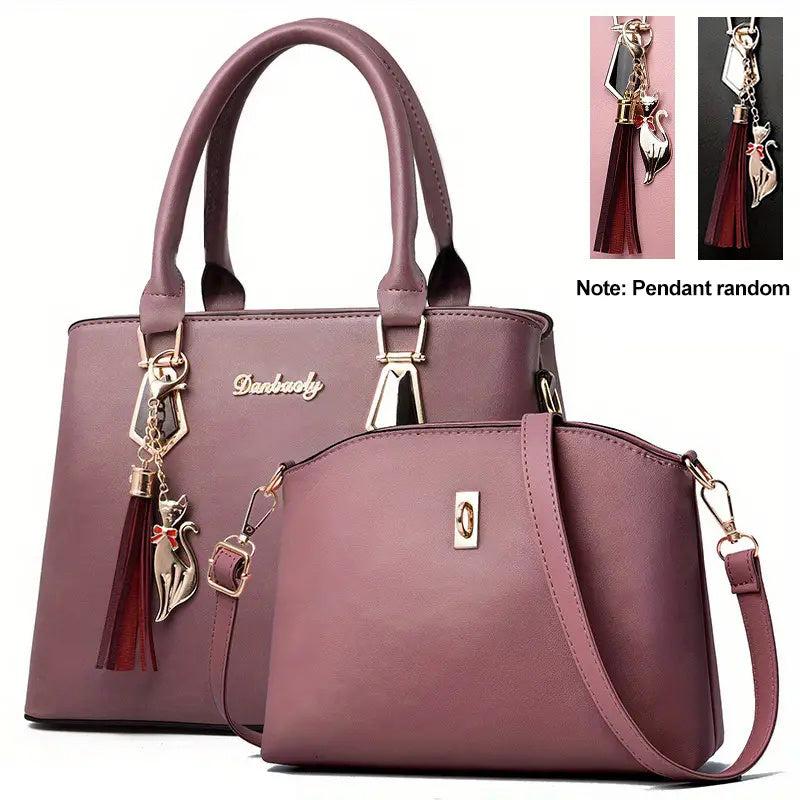 2pc Faux Leather Shoulder Bag Large Capacity Crossbody Bag