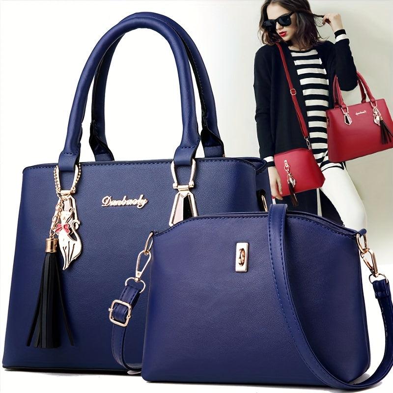 2pc Faux Leather Shoulder Bag Large Capacity Crossbody Bag