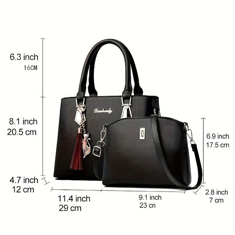 2pc Faux Leather Shoulder Bag Large Capacity Crossbody Bag