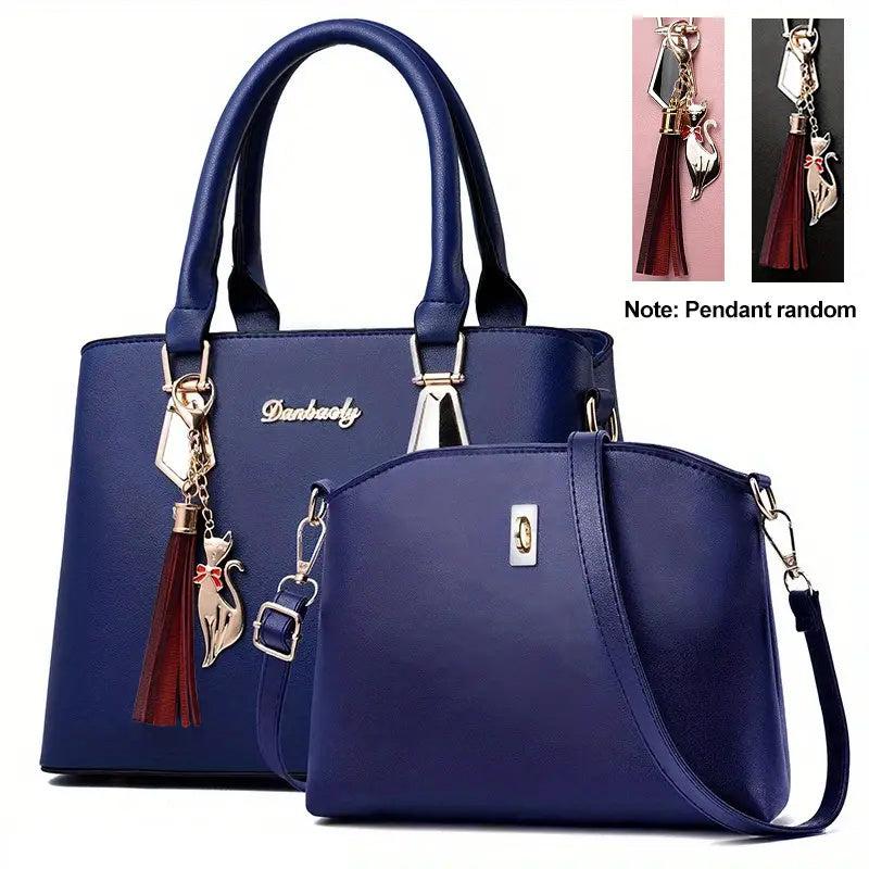 2pc Faux Leather Shoulder Bag Large Capacity Crossbody Bag
