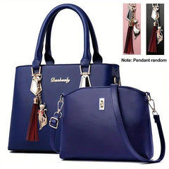 2pc Faux Leather Shoulder Bag Large Capacity Crossbody Bag