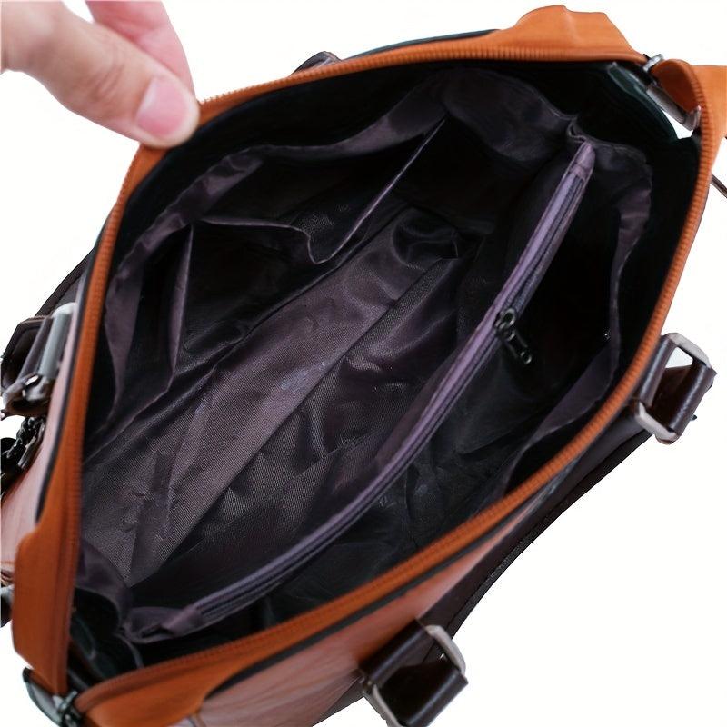 4Pcs Vintage Shoulder Bag Set Women's Handbag & Crossbody Bag & Clutch Purse